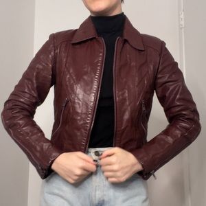 Cropped vintage leather jacket